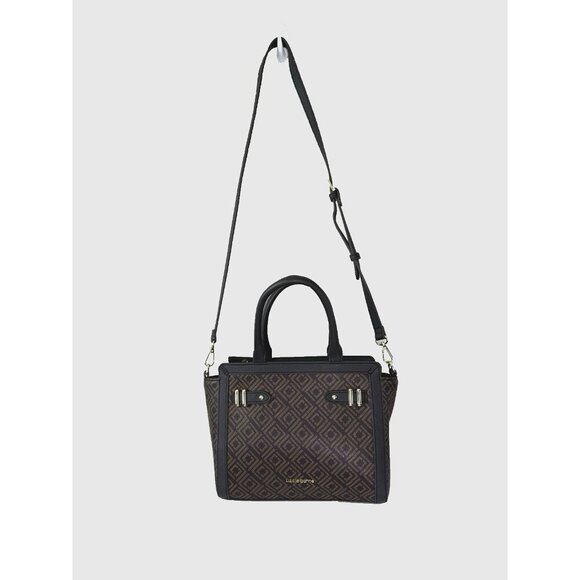 Liz Claiborne Crossbody Bag Top Handle Purse Mocha Brown Geo Print Medium Sized - Picture 2 of 16